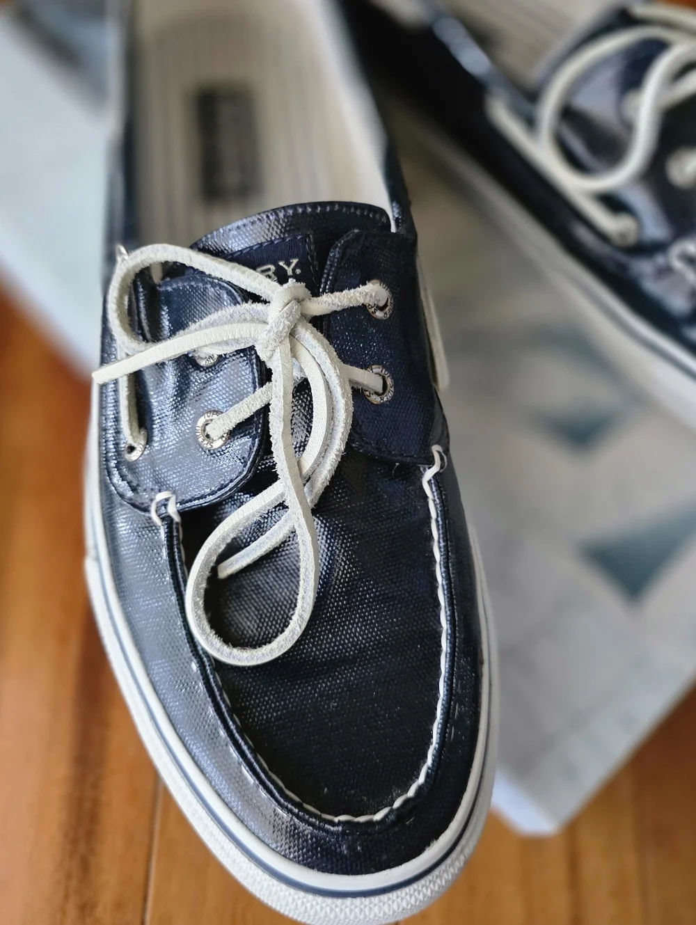 Sperry Top-Sider Bahama Blue Shiny Canvas Boat Shoes Mens 11M Sneaker Yacht Club